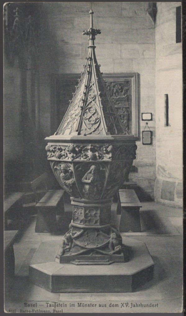 Ansichtskarten: Basel  Taufstein im Münster  1906 – Gebraucht aus Aarau von kufi44