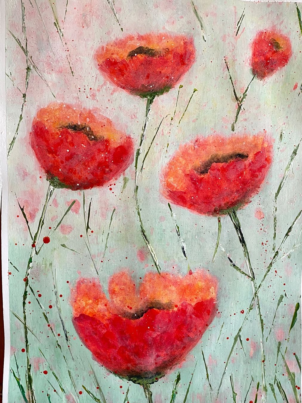 Dipinti: Handgemaltes Acryl Bild Mohnblumen. NEU Unikat. Mischtechnik – Nuovo (secondo la descrizione) da Siselen BE venduto da Melody-76 4