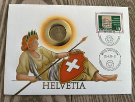 Münzbrief Helvetia mit 1Franken und 10Rappen-Marke 1988