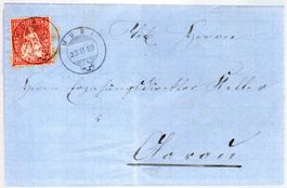 BELEG VON MURI NACH AARAU 1869 SITZENDE HELVETIA 10 FRANCO
