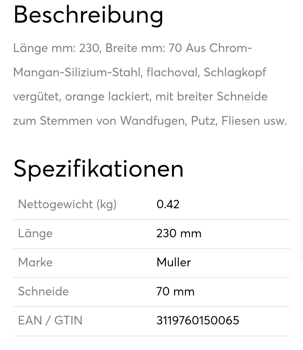 Tutti gli attrezzi: Fugenmeissel MULLER CMS – Nuovo e nell'imballaggio originale da Niederuzwil venduto da TaurexTools 1