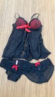 Damen Negligé mit Slip Schwarz Grösse M