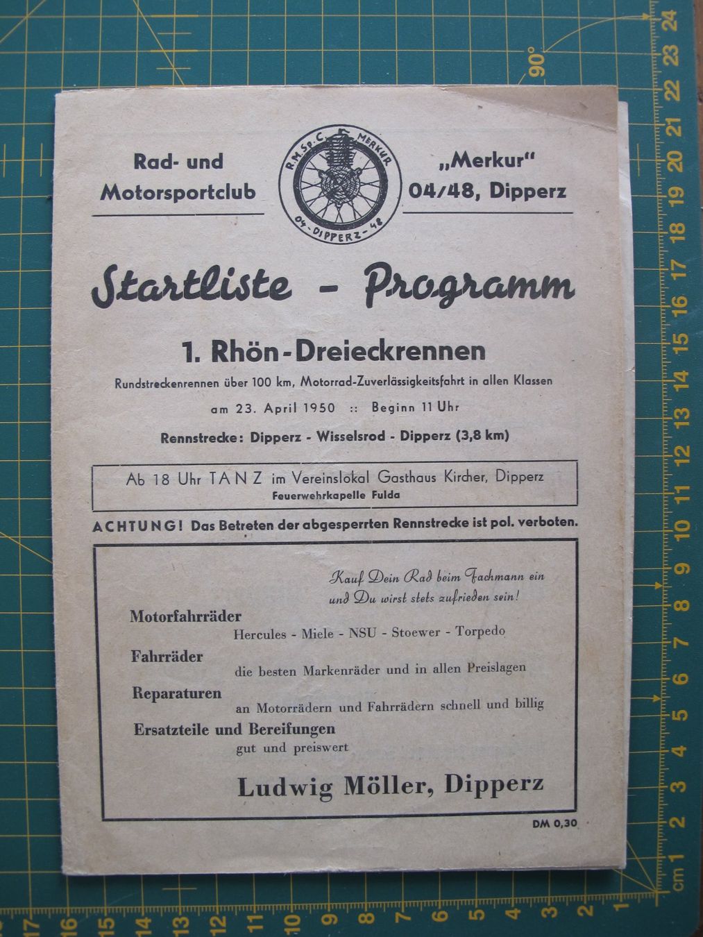 Riviste & Magazine: Programme Rhön - Dreieckrennen 1950 course moto – Usato da Arnex sur Orbe venduto da Caturix