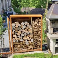 Kaminholzregal aus Metall, Sicht/Windschutz, Eisenrahmen