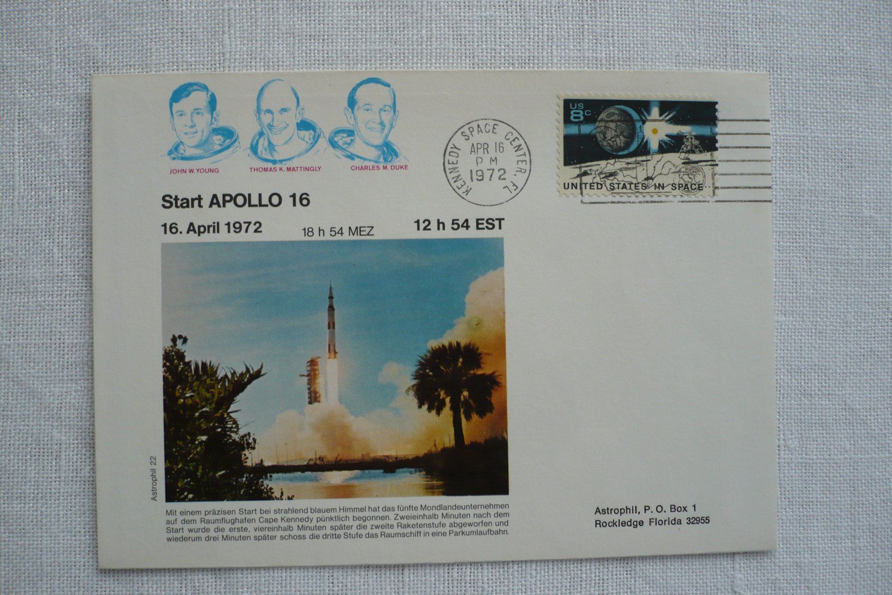 Alle Briefmarken: 1972 APOLLO 16 Start – Gebraucht aus Zürich von saltandpepper008