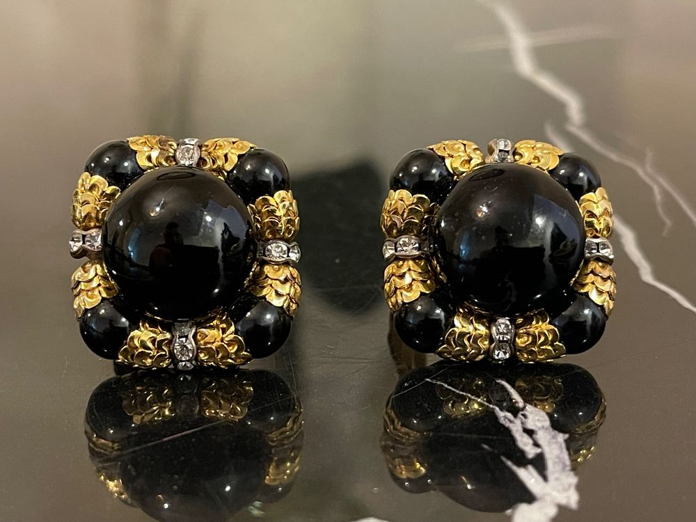 Boucle D'oreille Vintage à Clips - Motif Marbré Marron Et Jaune - Occasion