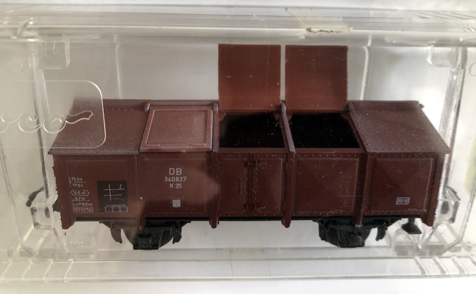 Roco Modellini di ferrovie: Roco 4313 DB Klappdeckelwagen Spur H0 – Nuovo e nell'imballaggio originale da Burgdorf venduto da Gedora