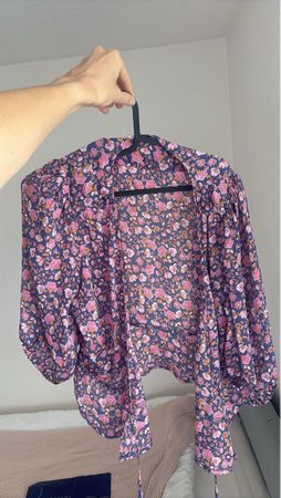 Blouse floral print blue pink used condition