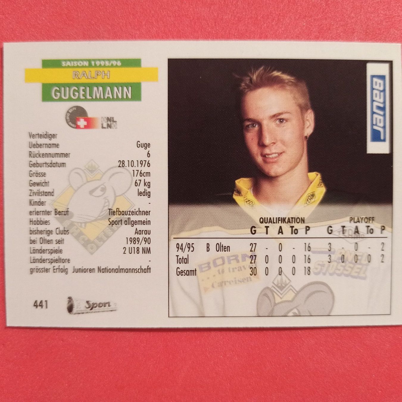 Carte collezionabili: Ralph Gugelmann - EHC OLTEN - 1995/96 – Usato da Dübendorf venduto da kb86_MOVIE 1