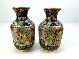2er-Set chinesische handgefertigte Cloisonné-Vasen - Vintage