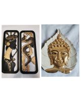 2 Wandschmuck aus Holz und Bodhi-Blatt Buddha