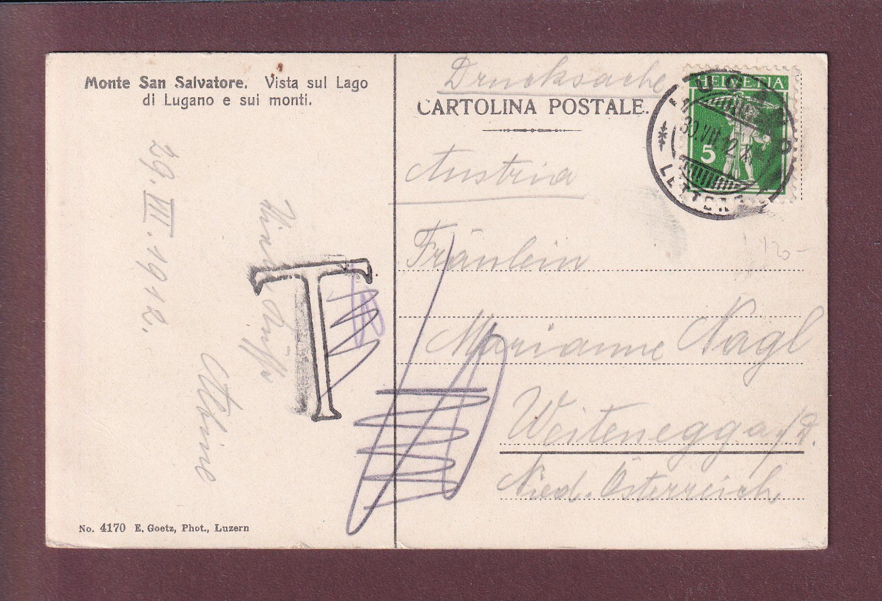 Cartoline postali: MONTE SAN SALVATORE - Gente - 1912 – Usato da Pully venduto da nicecards 1