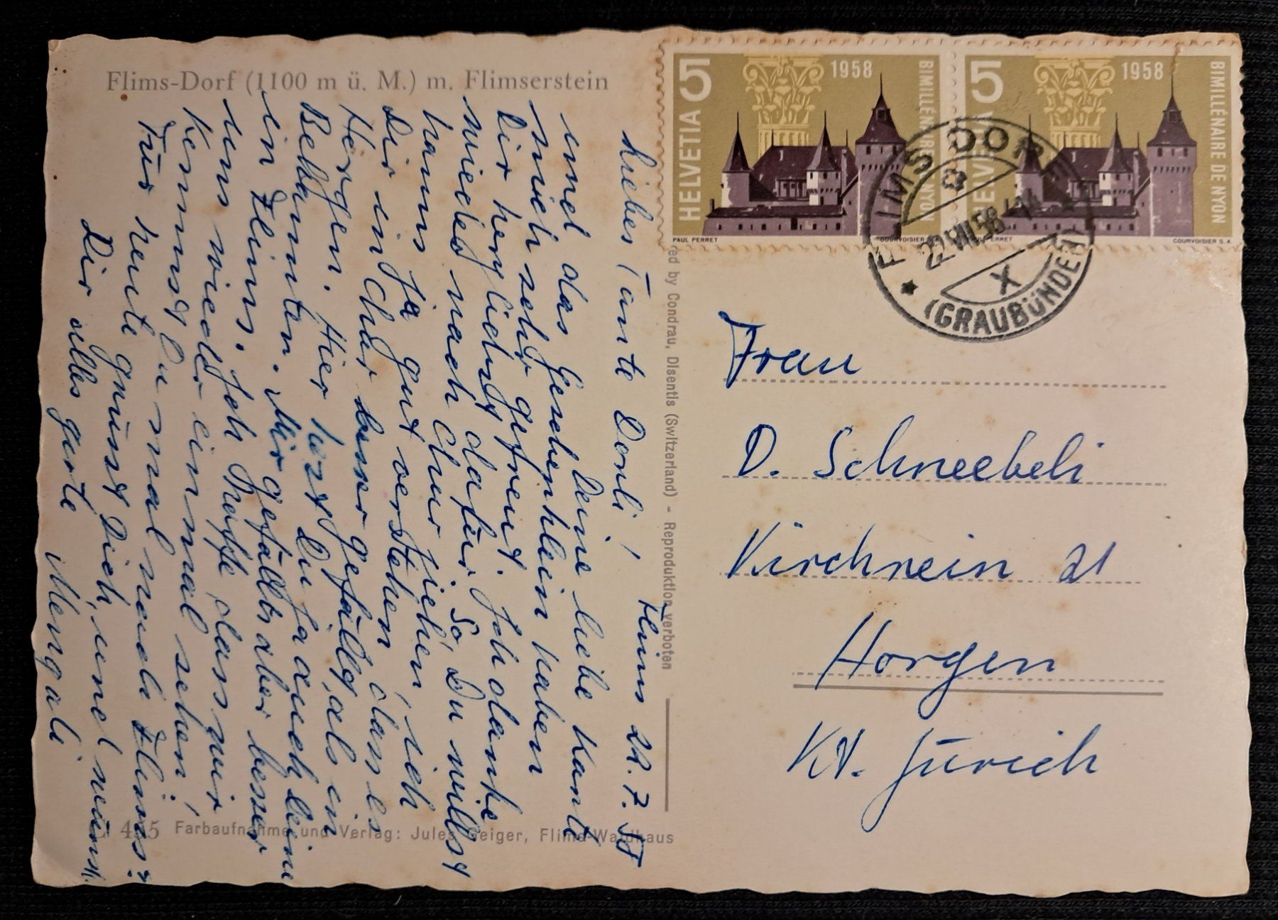 Ansichtskarten: FLIMS DORF 1958 - EINIGE MANGEL – Gebraucht aus Ponto Valentino von giorgia06 1