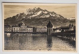 Antike Ansichtskarte, Luzern mit Kapellbrücke und Pilatus