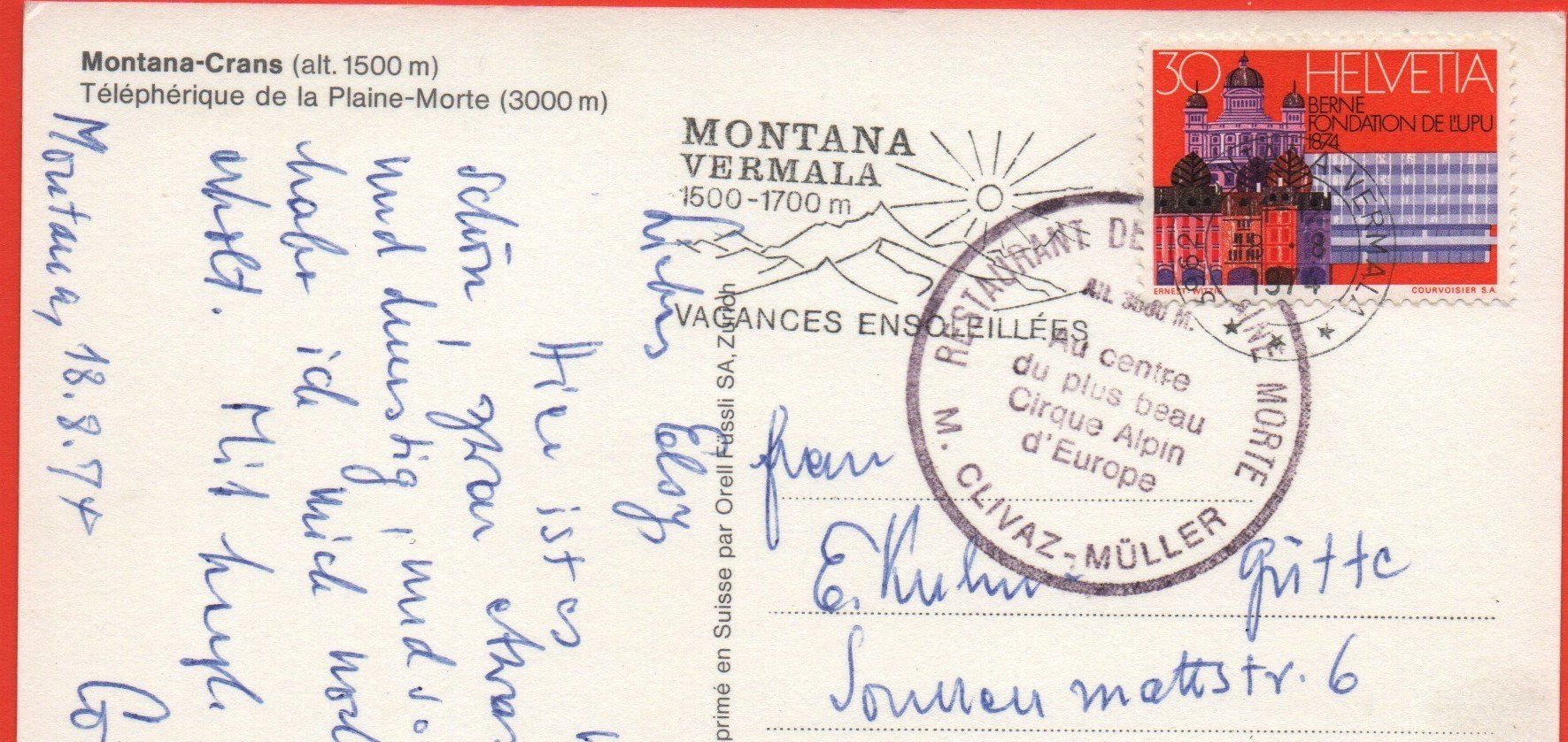 Cartoline postali: 2 Ansichtskarten CRANS-MONTANA Luftseilbahn - Vue aérienne – Usato da Jona venduto da philajona 1