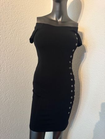 Sexy Amisu Minikleid Schwarz Schulterfrei Ösen Gr S