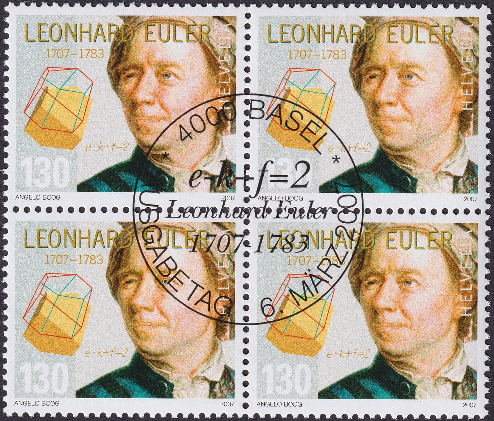 Tutti i francobolli: 2007, Nr.1226 (Leonhard Euler) Viererblock +Ersttags-Stempel – Usato da Sursee venduto da Luzernerraute