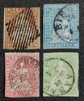 SWITZERLAND 1854–1859: «Strubeli», 4 timbres oblitérés