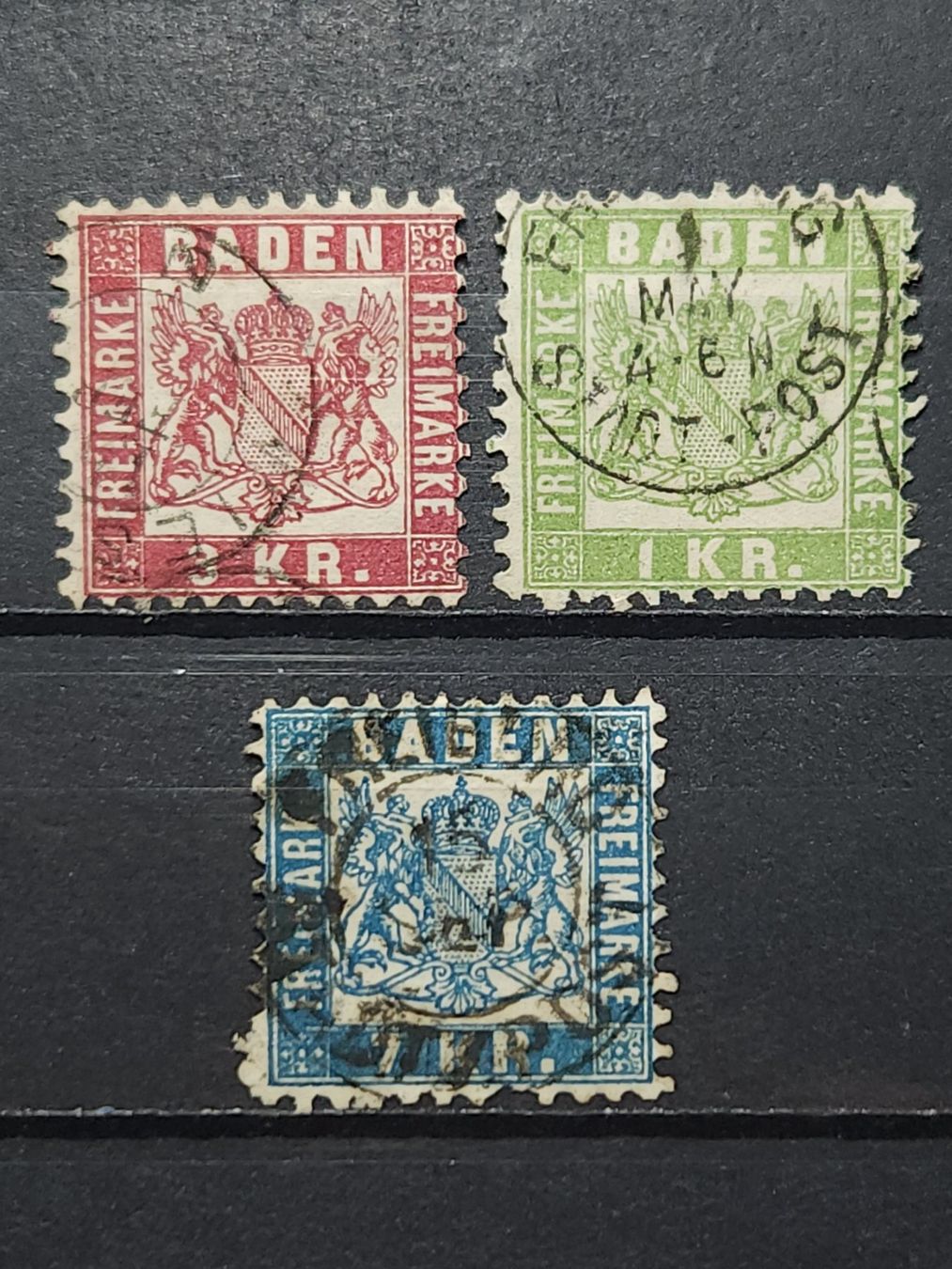 Tutti i francobolli: Baden Mi-Nr.23 - 25 a gestempelt 65 Fr – Usato da Kriens venduto da Nidfeld45