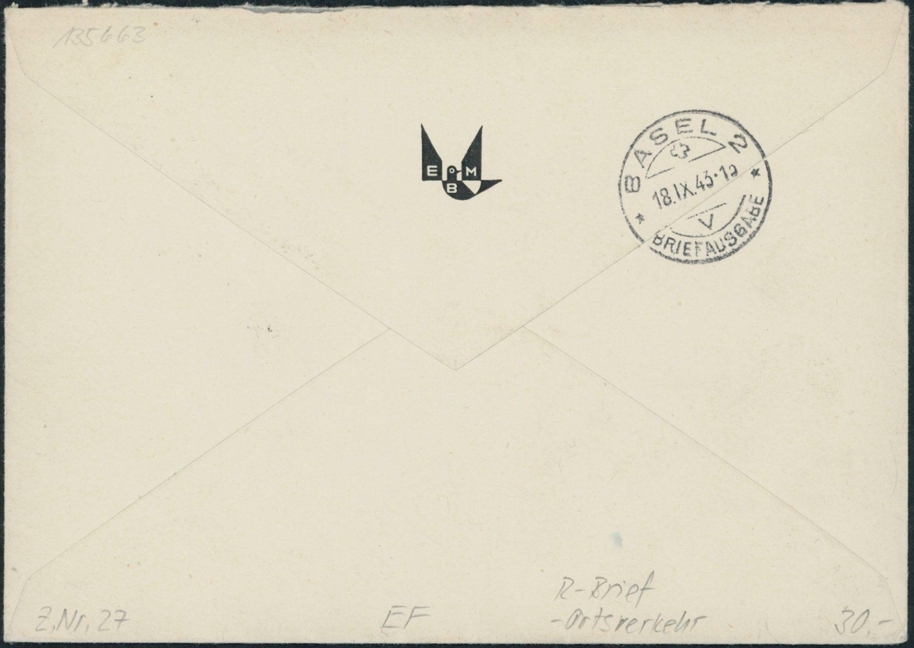 Tutti i francobolli: 1943 - Flugpost - Brief - EF – Usato da Schindellegi venduto da leecollect 1
