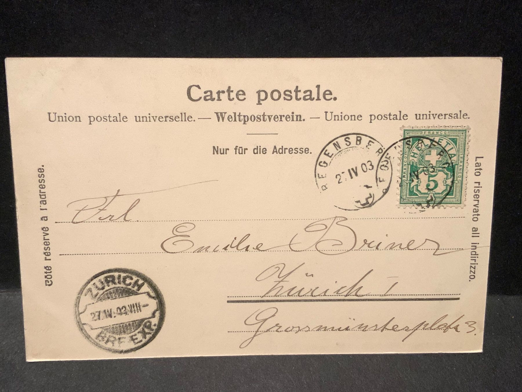 Cartoline postali: AK Regensberg  1903 – Usato da Wila venduto da 7churfirsten 1