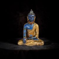 Nepal Buddha Lapislazuli Bronze Figur Erdberührung 16,5 cm