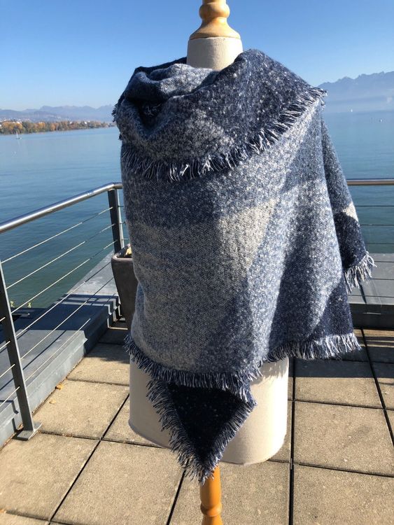 Grande écharpe/étole En Cachemire Et Laine - Couleur Rose Poudré/gris, Occasion XXL