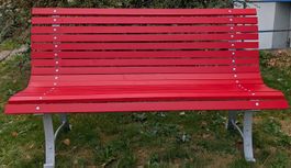 Gartenbank rot Holz Metall gestreift gebraucht