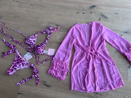 Bikini mit Wickeljacke Leo-Muster pink neu