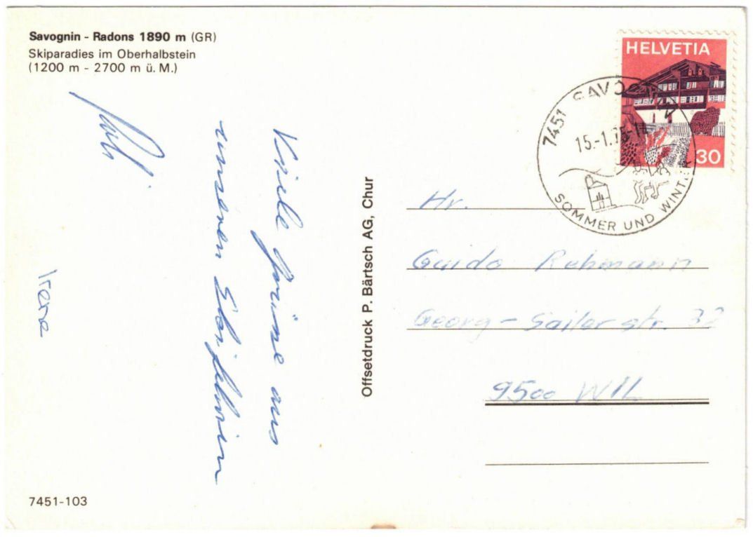 Cartoline postali: Savognin - Pistenplan – Usato da Binningen venduto da Mountainrider 1