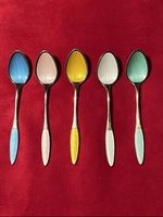 FRIBAST Denmark –5 Sterling Silver Enamel Spoons  925 silber