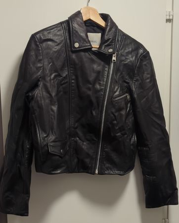 Black Genuine Leather Biker Jacket Mango