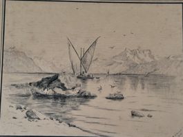 ----alte Feder-Zeichnung " Genfersee " 1932
