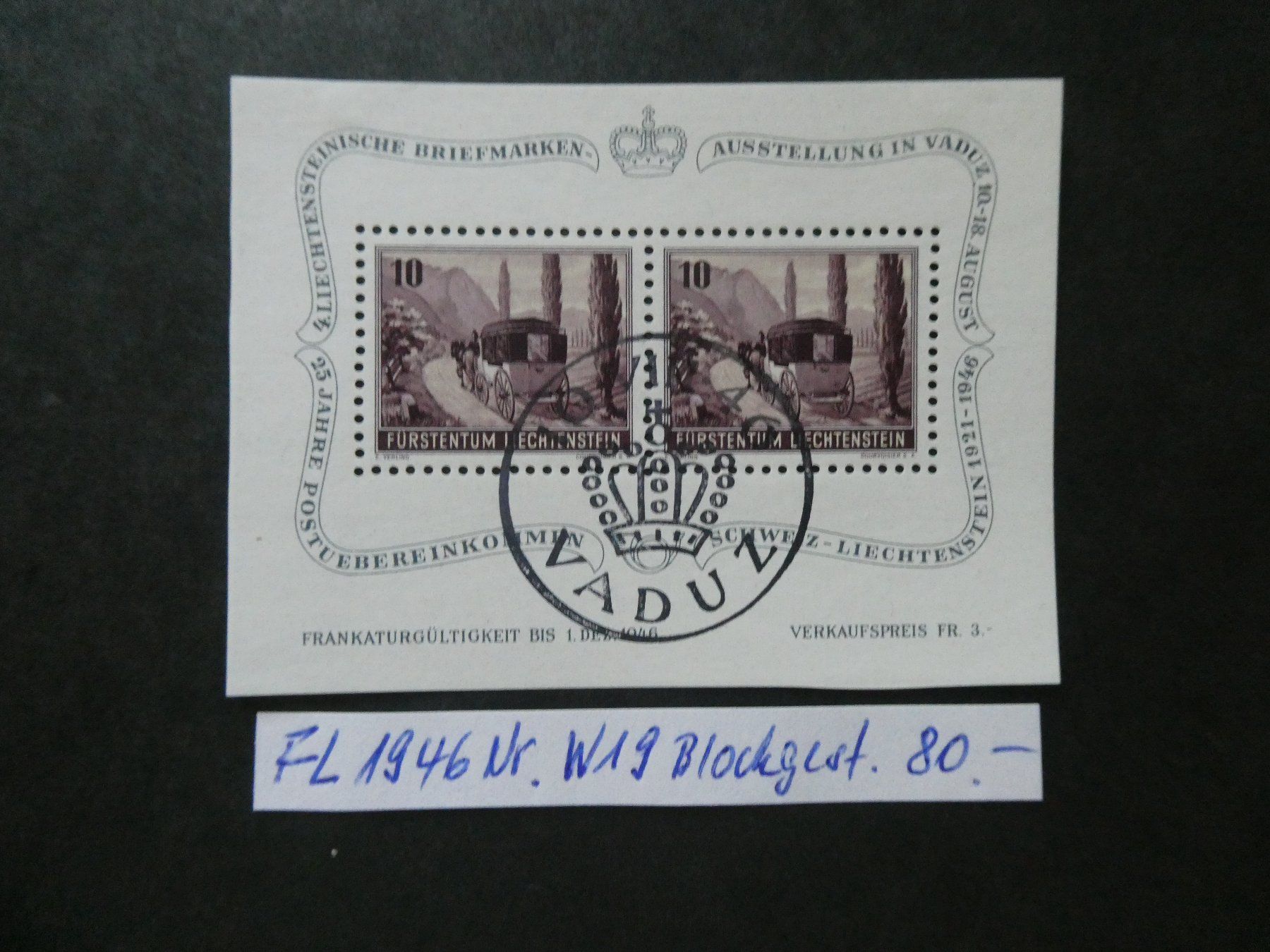 Tutti i francobolli: FL 1946 Nr. W19 Block 1. Tag gestempelt – Usato da Lausen venduto da Herbamare01