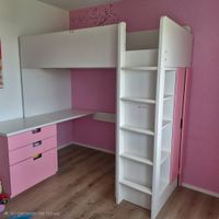 Hochbett mit Schrank & Pult, weiss/pink, sehr gut erhalten!