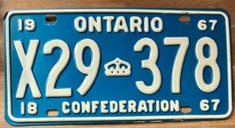 Altes Kontrollschild, Nummernschild Ontario 1967 X29-378