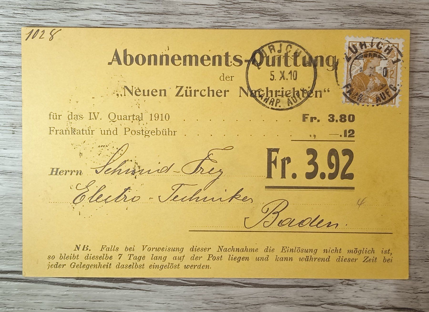 Tutti i francobolli: TR48 Carte Postale + Timbre Suisse 1910 – Usato da Cousset venduto da Patrick_Collections