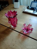 Vase und Schale pink Blütenform Kristall