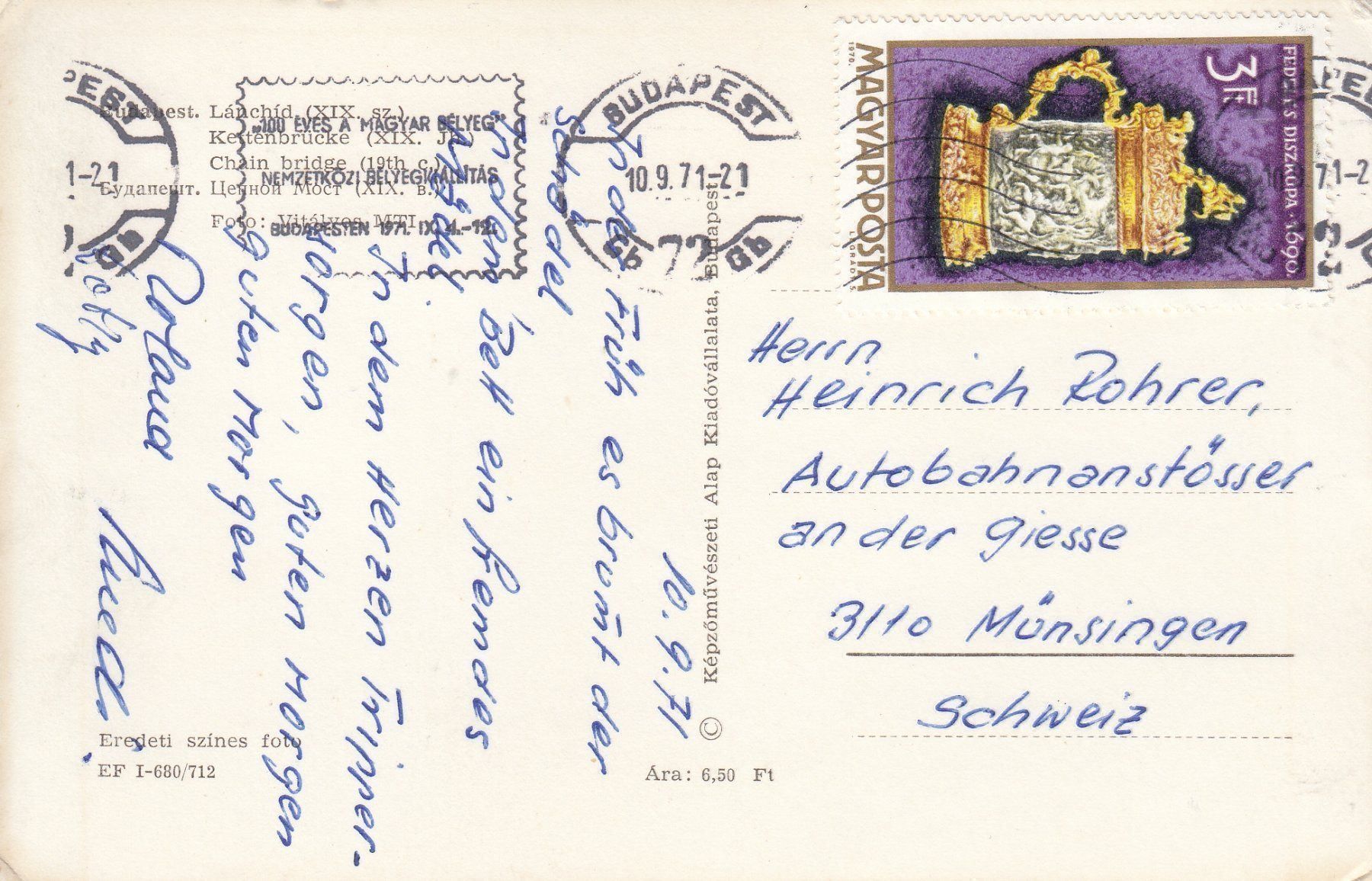 Cartoline postali: 1971 Budapest Kettenbrücke Postkarte – Usato da Spreitenbach venduto da Mustang_1105 1