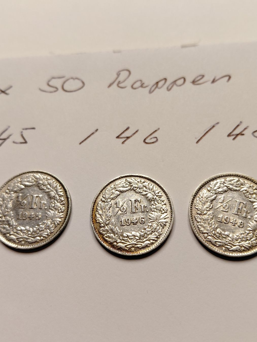 Toutes les monnaies: 3x 50 Rappen silber 1945, 46, 48 – D'occasion à Bonaduz par topolino052 1