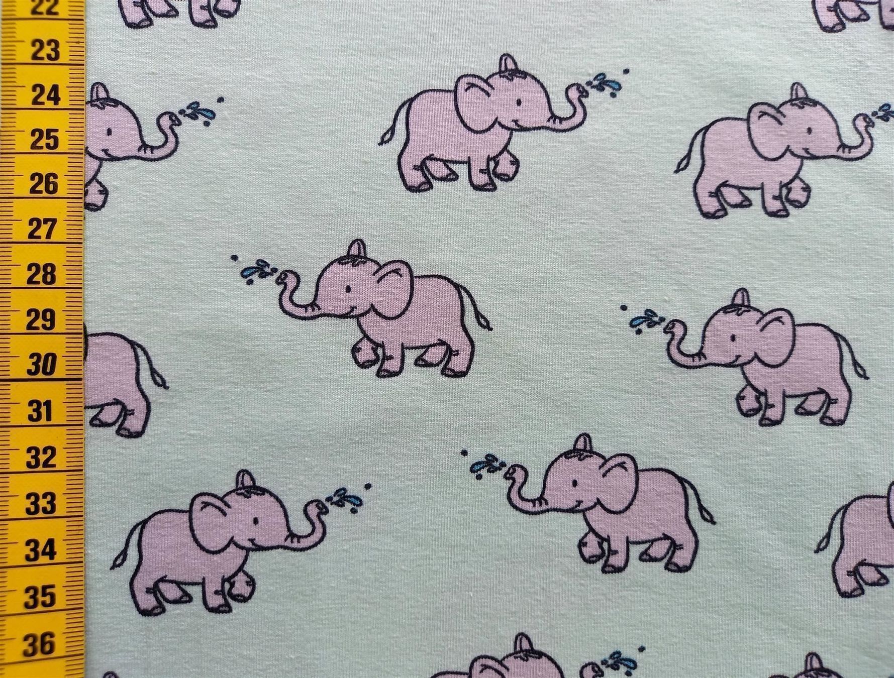 Tessuti: Jersey Spritzender Elefant mint – Nuovo e nell'imballaggio originale da Winterthur venduto da Kimbana