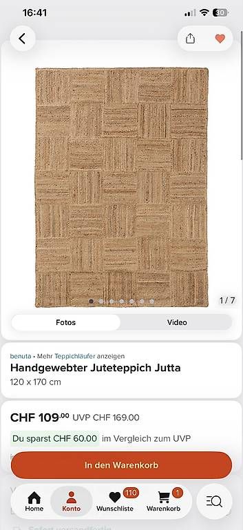 Tappeti: Juta Teppich 120 x 170 cm – Usato da Zürich venduto da Elitapii