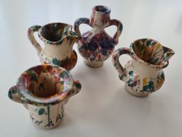 4 Miniatur Vasen 5 x 6 x 8 cm, handbemalt Werbung ABC Ristor