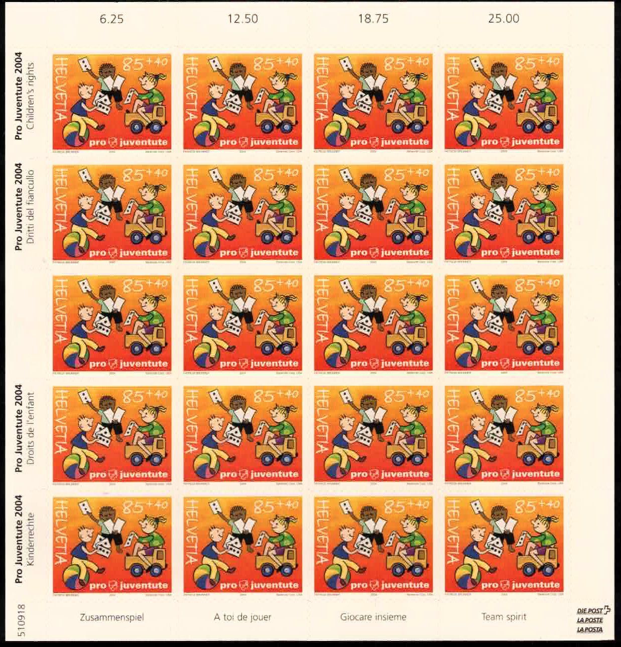 Alle Briefmarken: Pro Juventute 2004, Bogen Serie mit Phosphor, Kat.1'500.- – Neu (gemäss Beschreibung) aus Nuglar von Stamp88 2