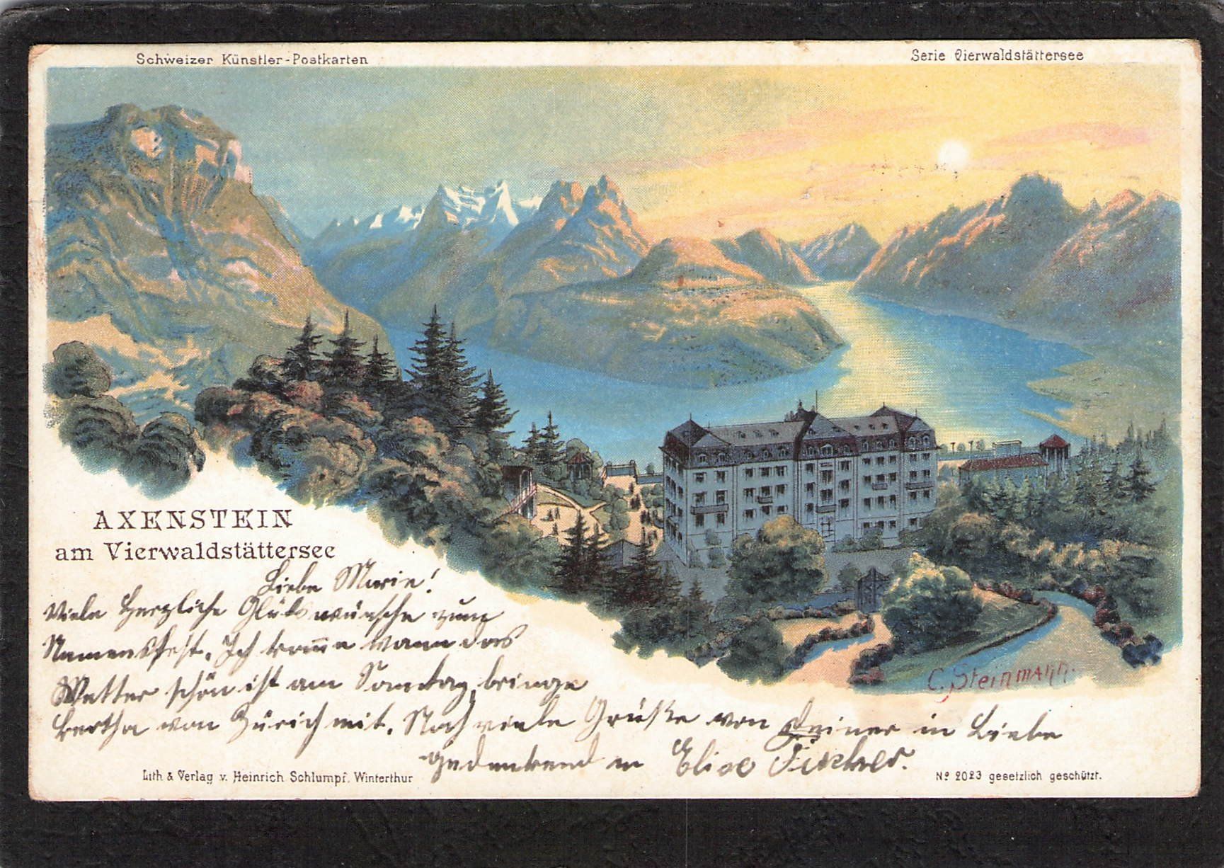 Ansichtskarten: Stabstempel Ellikon a/d Thur auf Steinmann Litho Axenstein.. – Gebraucht aus Reichenburg von Pipo-67 1