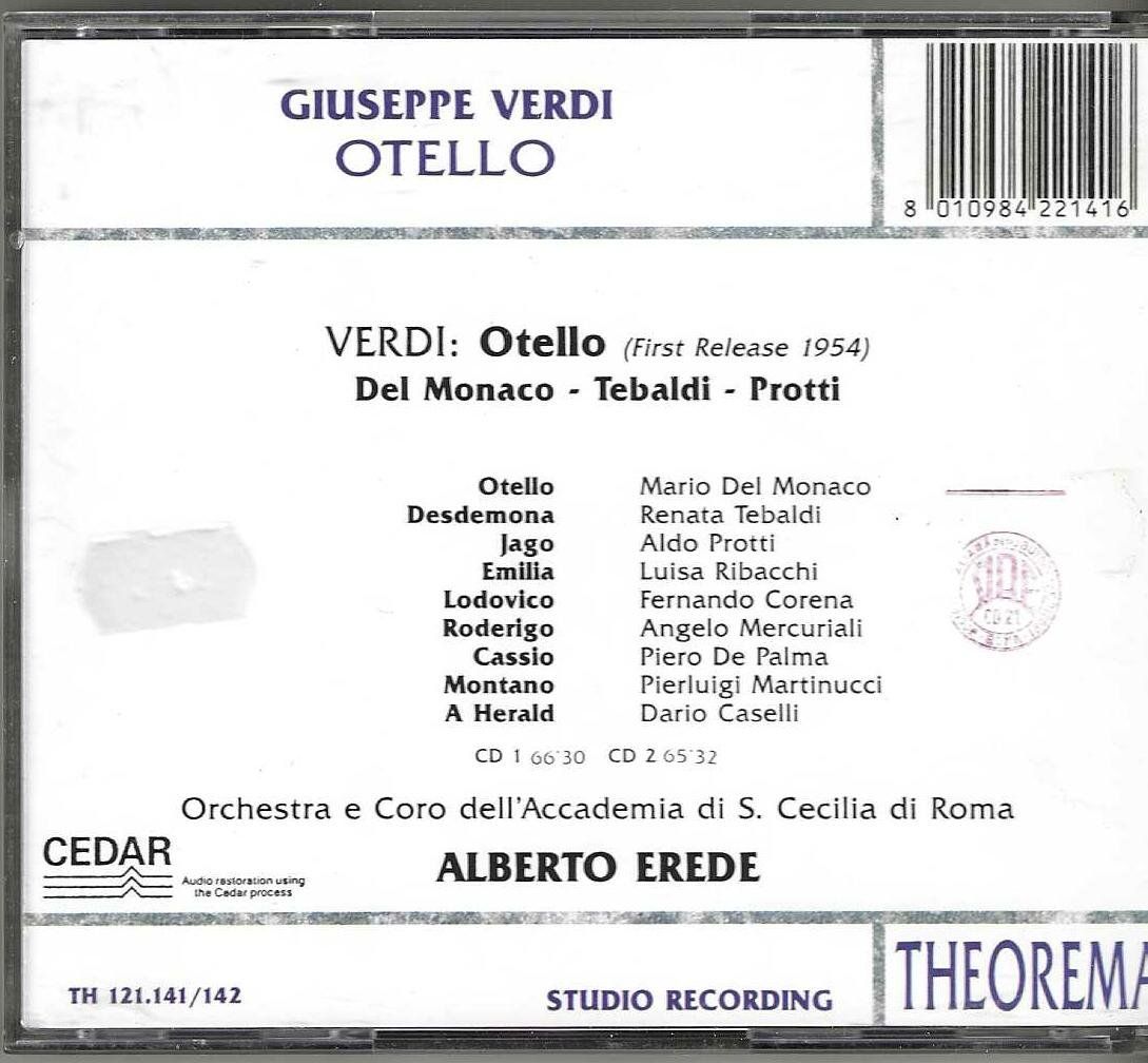 CDs: Verdi / Del Monaco/Tebaldi/Protti - Otello - 2 X CD – Gebraucht aus Genève von CDLPBookS 1