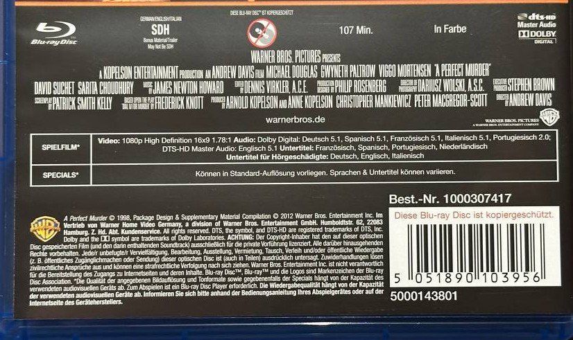Tutti i DVDs: Blu-ray: Ein perfekter Mord, mit Michael Douglas, Top Zus... – Usato da Beringen venduto da Mantafisch1 2