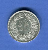 (547) 5 Fr. 1874 B. Top Stgl Silber sitzende Helvetia
