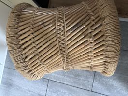 Runder Hocker aus Bambus und Seil, natur, guter Zustand