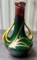 Antike Jugendstil-Keramikvase um 1900 mit Golddekor, 26 cm